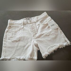 Groovy Throwback Boho Retro Mid Rise Off White Distressed Denim Shorts New